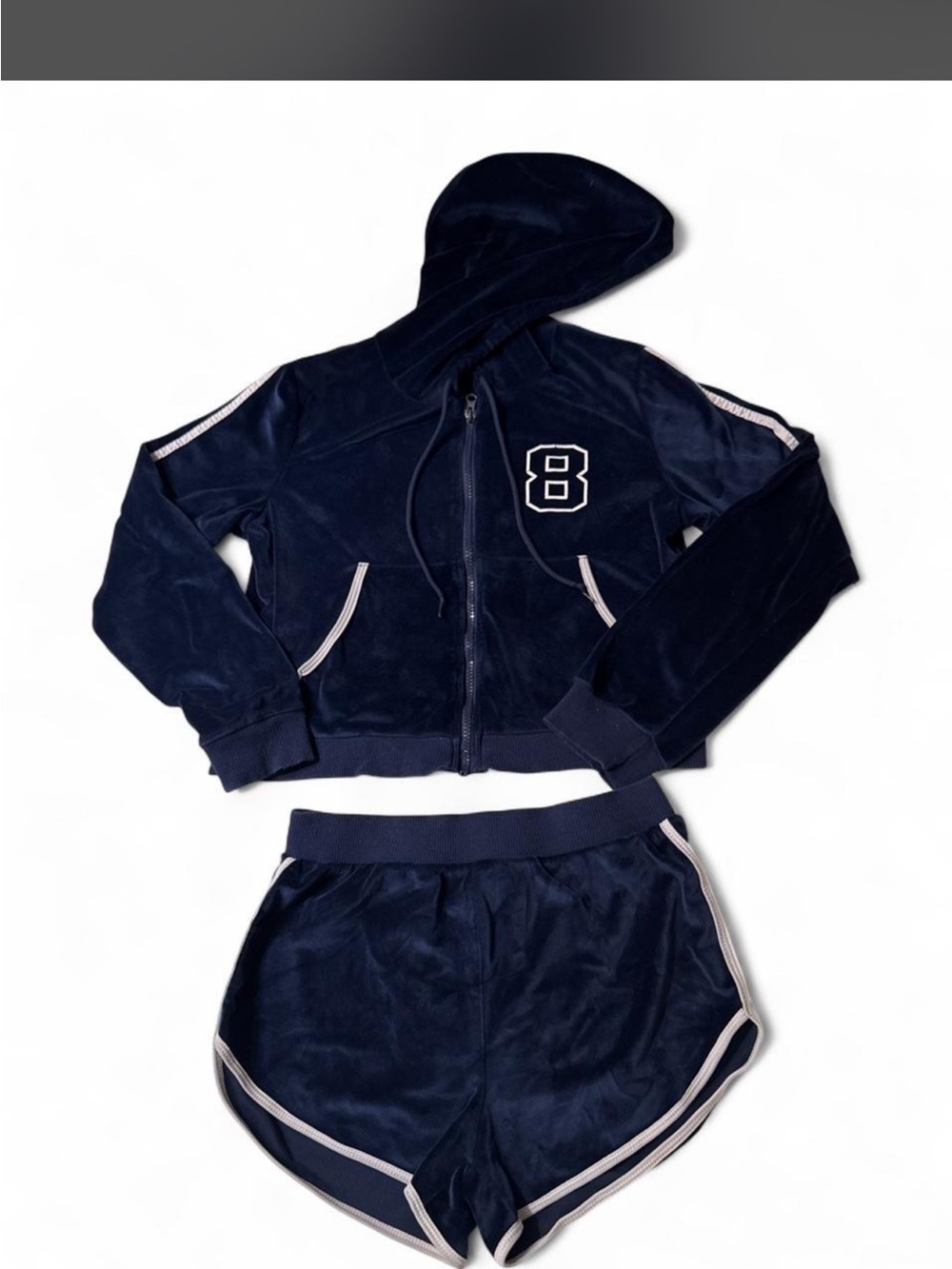 Navy Hooded Jacket and Shorts Set - Blue
